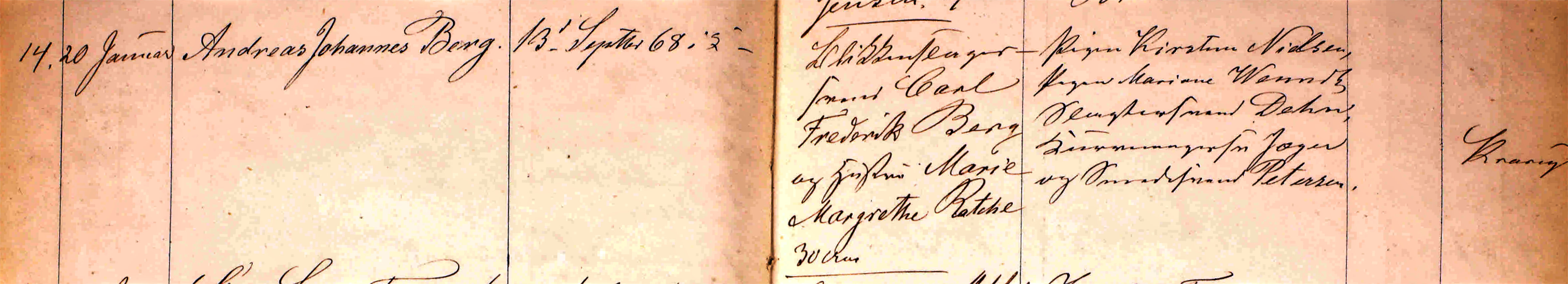 Udsnit af Sankt Mortens kirkebog, Andreas Johannes Berg